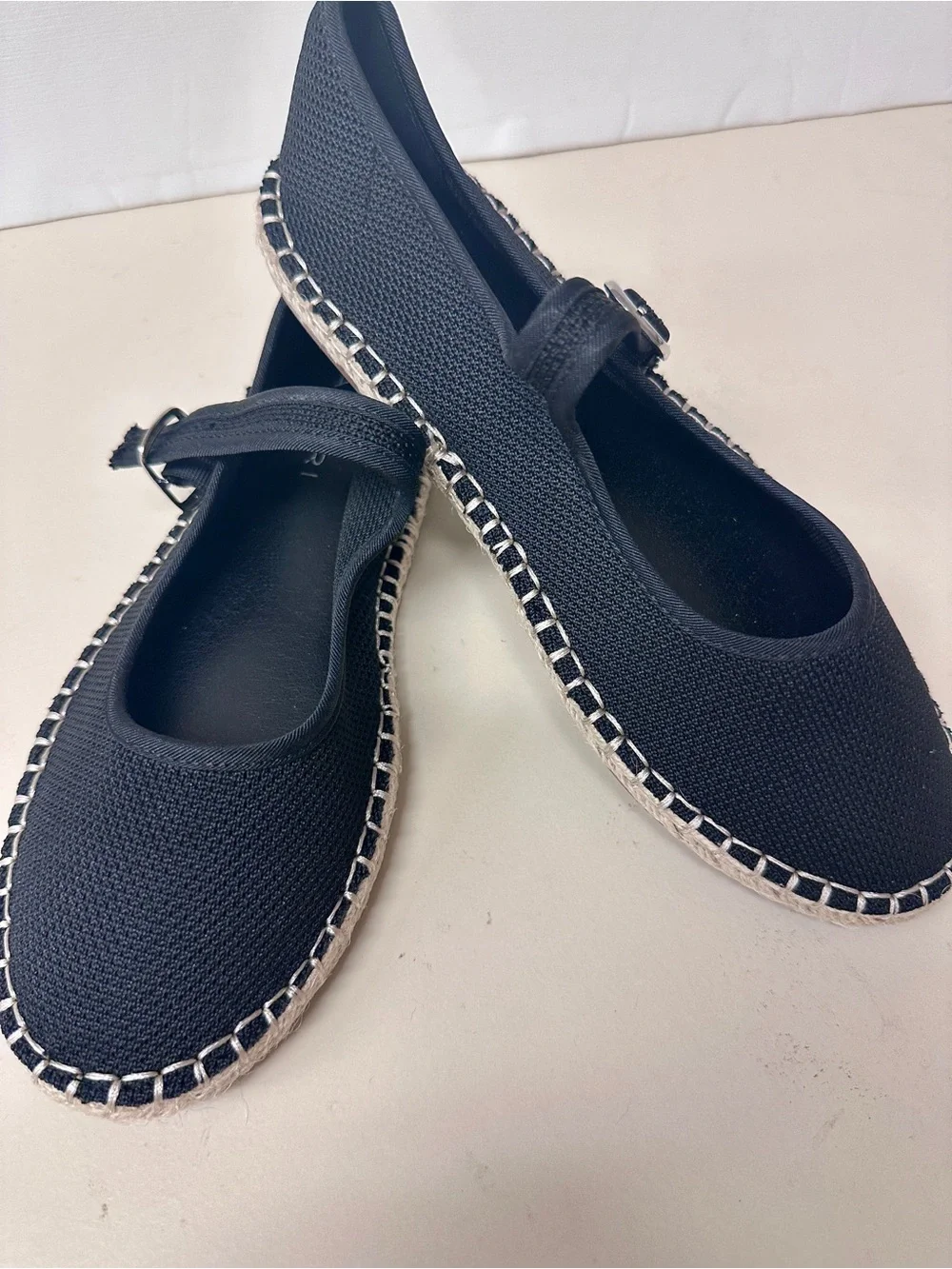 Tahari Black Mary Jane Espadrilles with Contrast Stitching